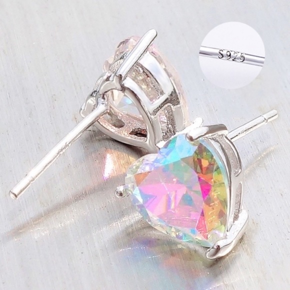 Sterling Heart Shaped Rainbow Zircon Earrings - Picture 2 of 5